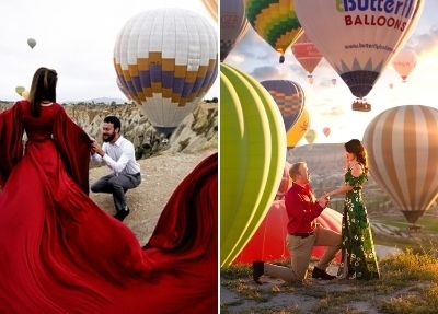Heirat Vorschlag auf einem Heißluftballon in Kappadokien